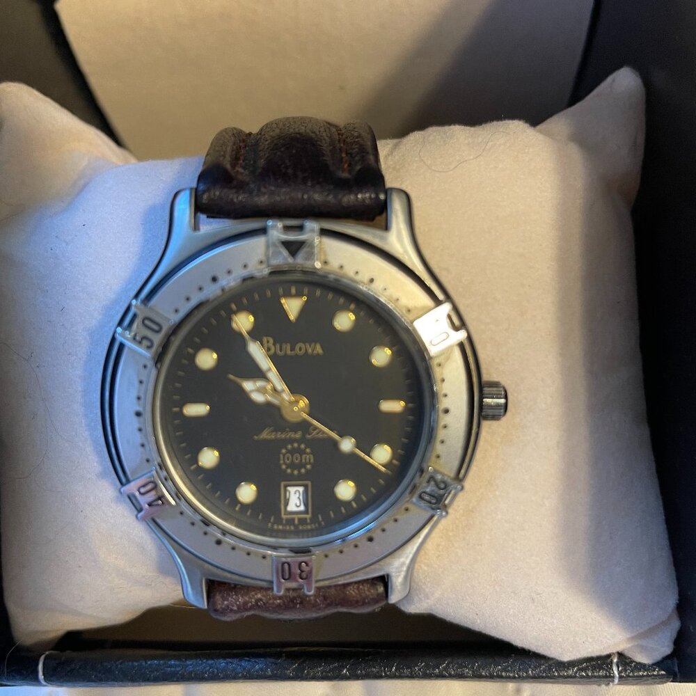 Bulova Men's Black Dial Watch with Brown Leather Strap